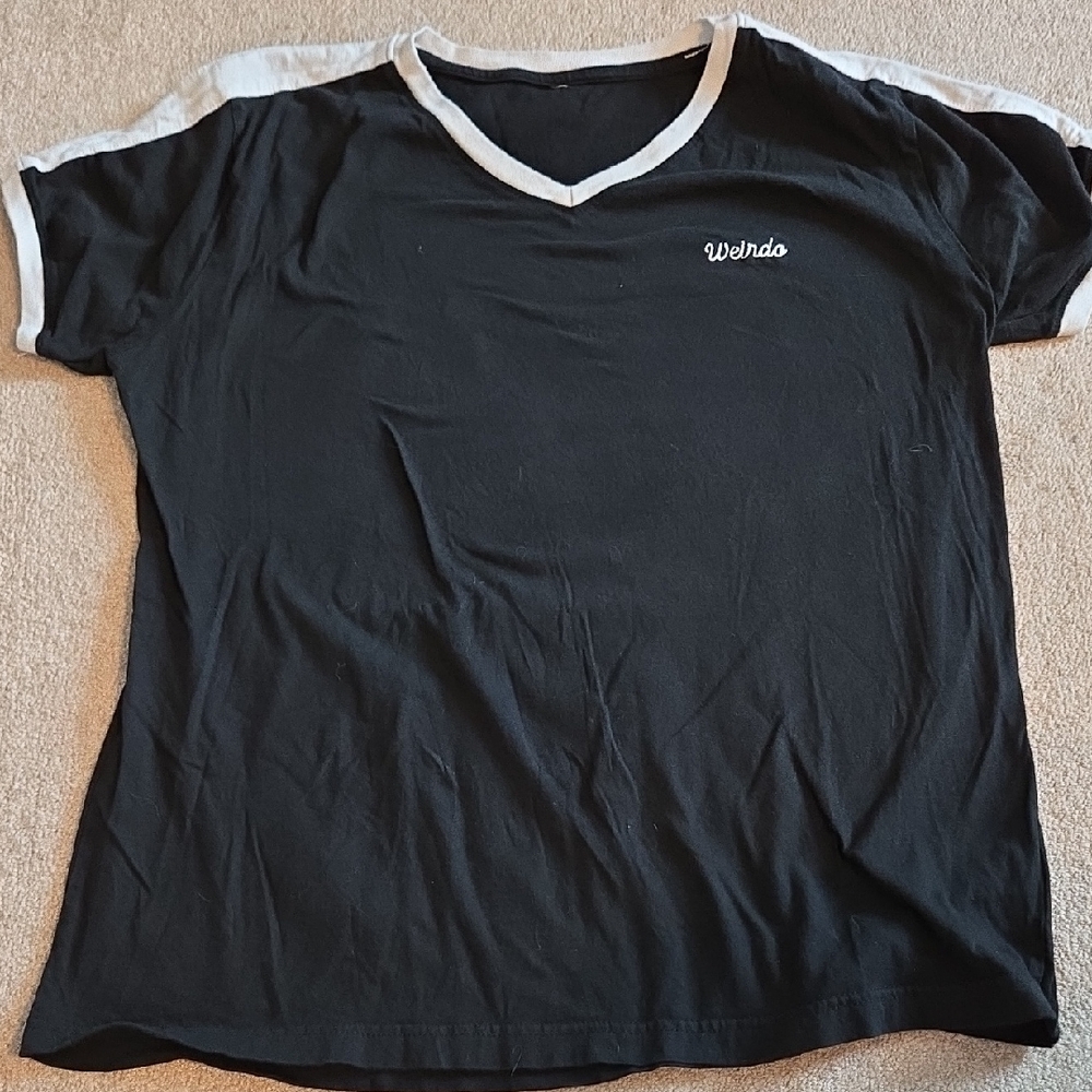 Black V Neck Embroidered Weirdo Fits Women's XL